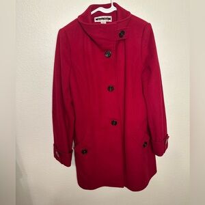 Kristen Blake Red Pea Coat with Black Buttons